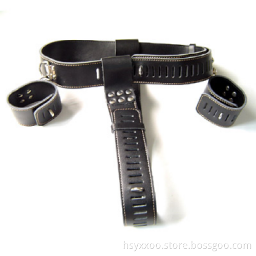 Leather Bondage Restraint Harness With thigh cuffs Male Chastity Device Underwear